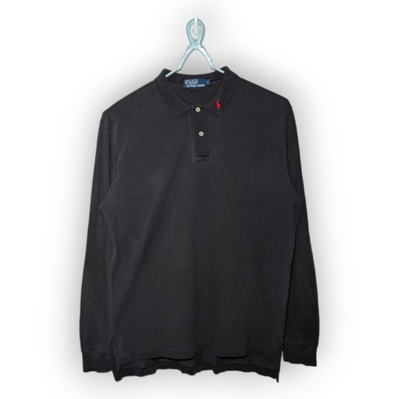 Ralph Lauren Other - Ralph Lauren Men's Black Long Sleeve Cotton Polo Shirt Collar Logo Size Large L